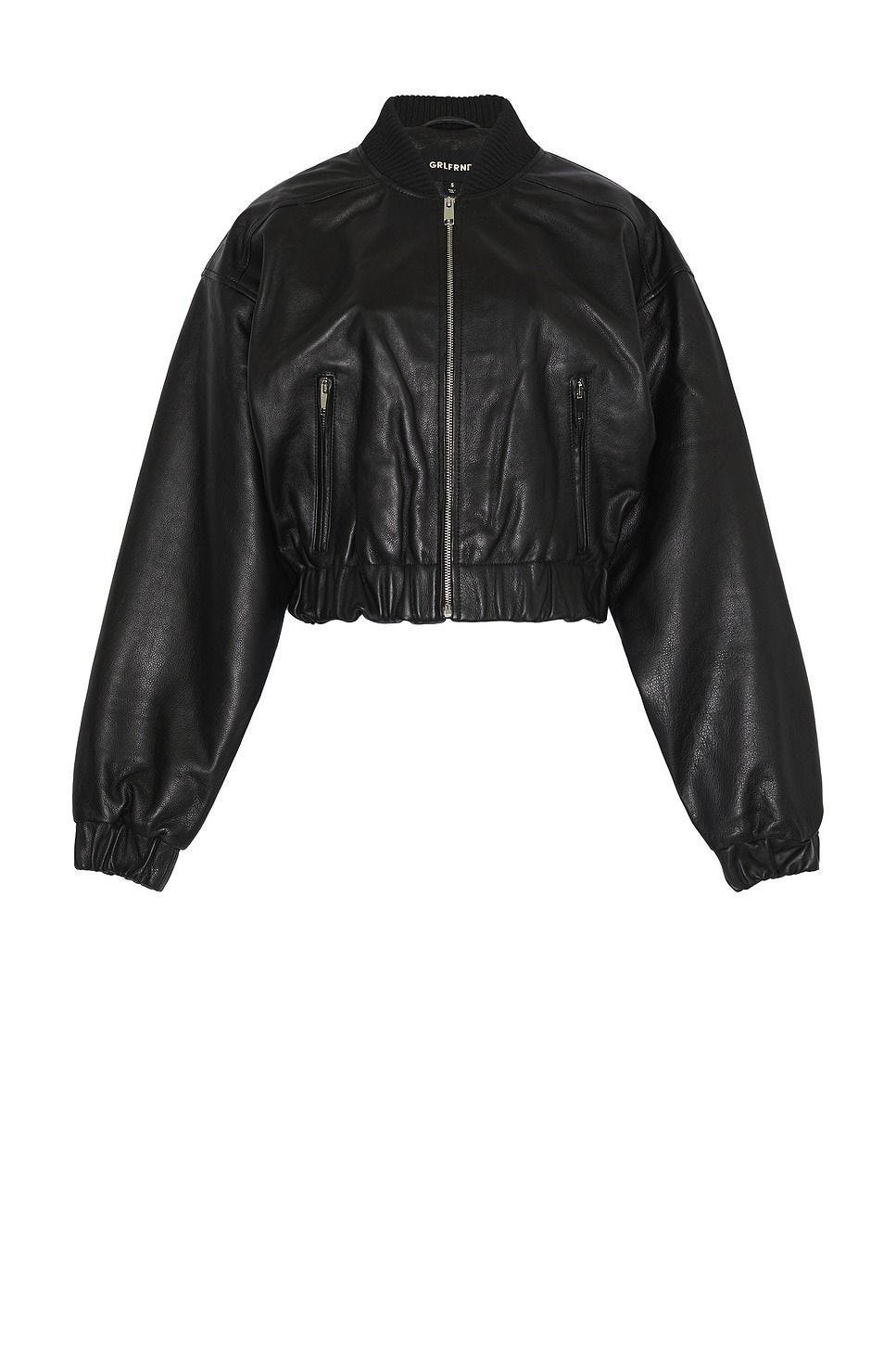 Cropped Leather Bomber Jacket