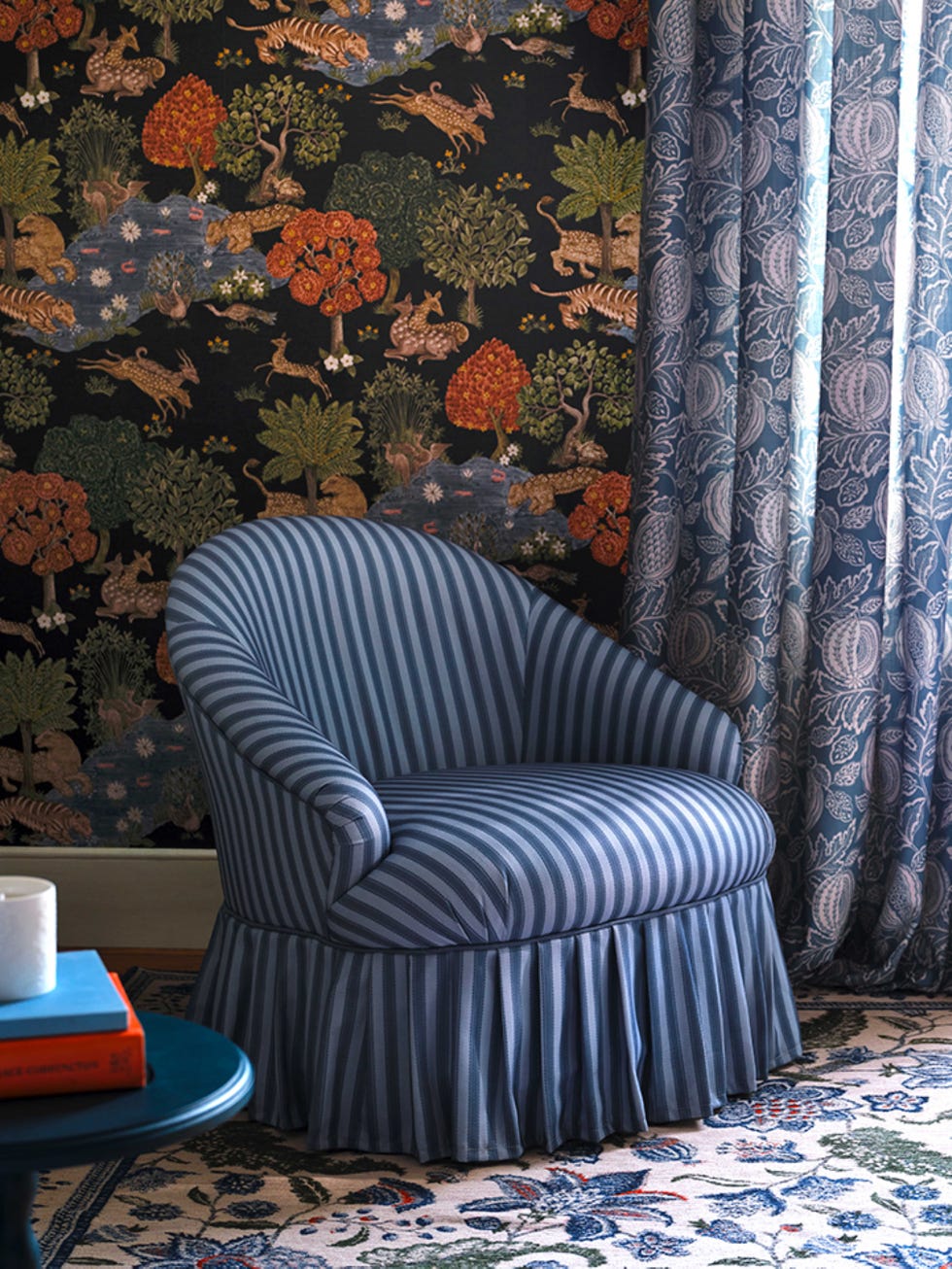 Etheridge Pinetum Stripe Accent Chair, Cobalt Blue