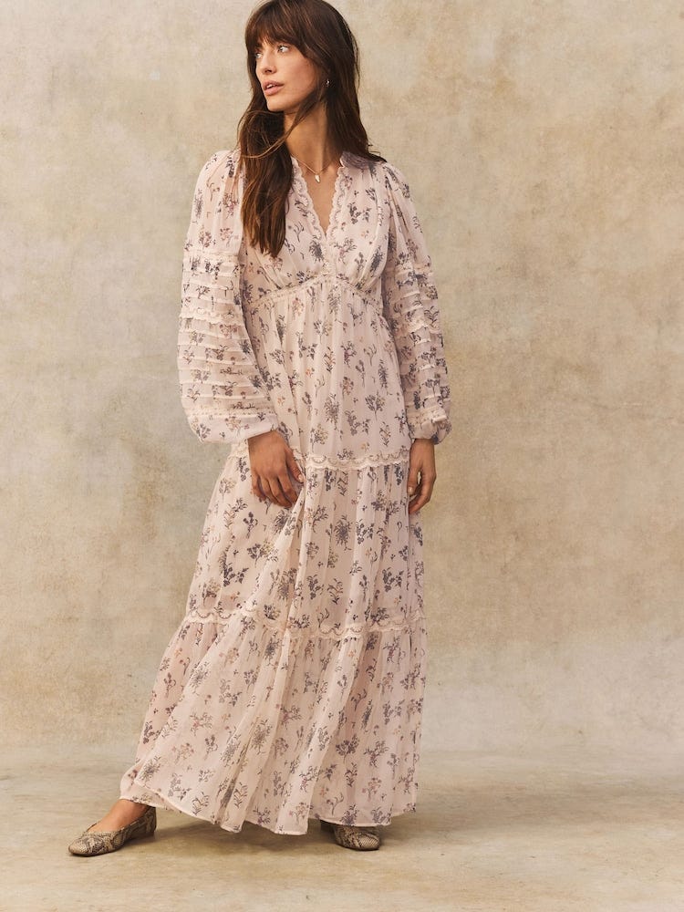 Ditsy Floral Long Sleeve Boho Dress