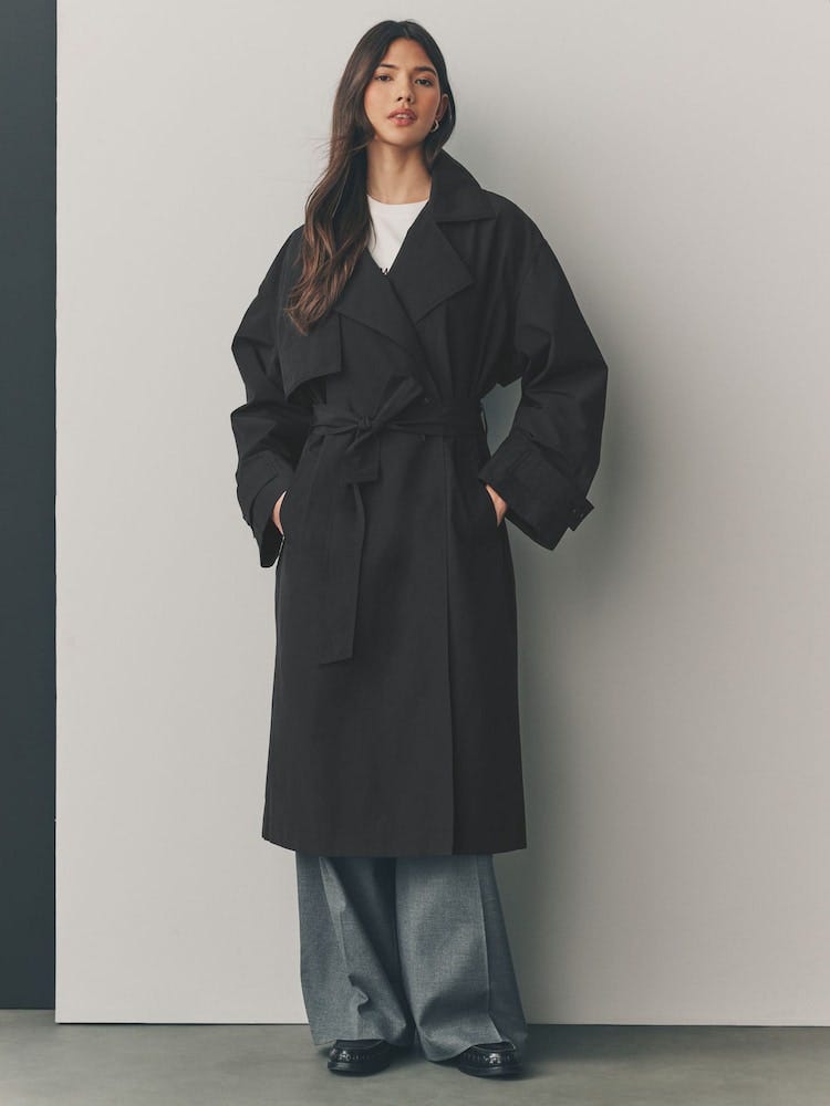 black shower resistant trench coat