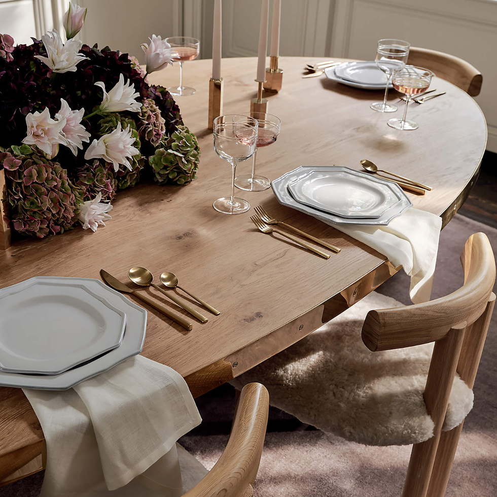 Albertine 110" Oval Oak Wood and Unlacquered Brass Dining Table Albertine 110" Oval Oak Wood and Unlacquered Brass Dining Table