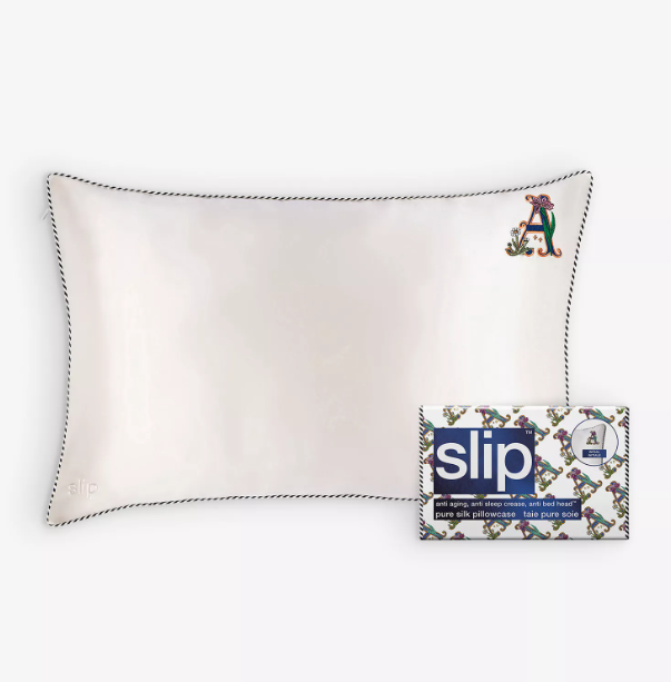 Queen Letter-Embossed Silk Pillowcase
