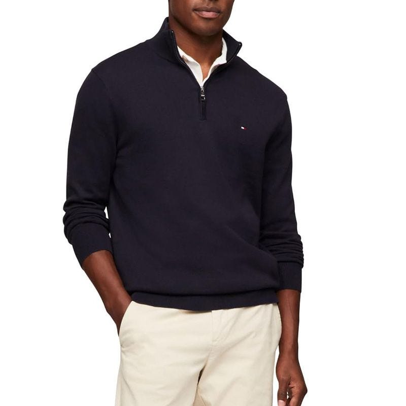 Essential Cotton Quarter Zip Mock Sweater