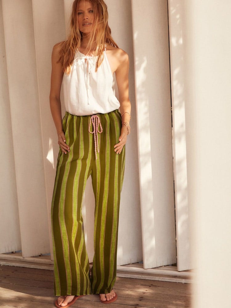 Green Stripe Cotton Trousers