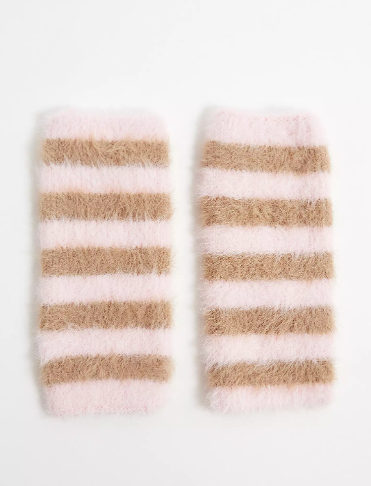 Fluffy Striped Fingerless Gloves