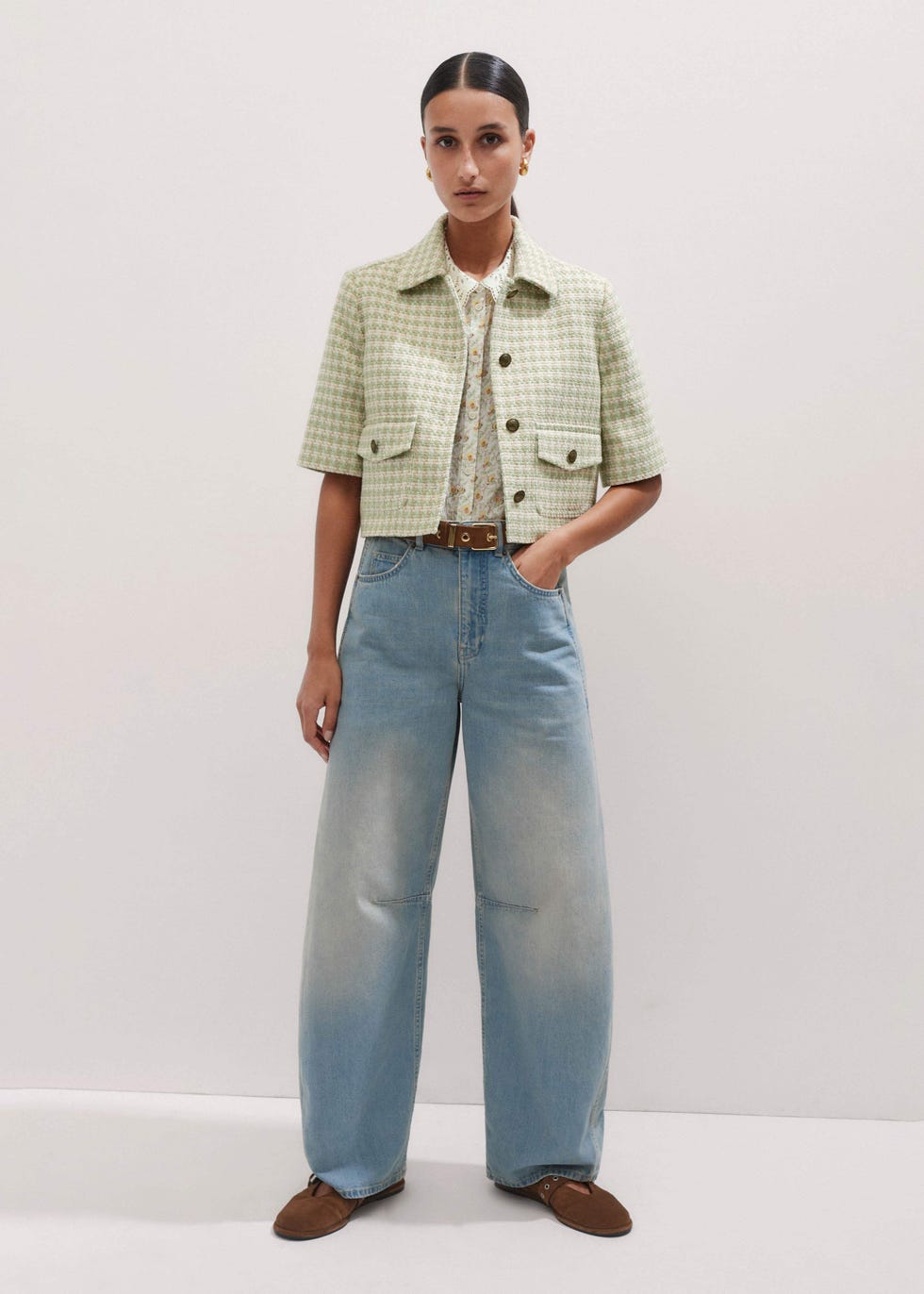 Me + Em dogtooth short sleeve jacket 