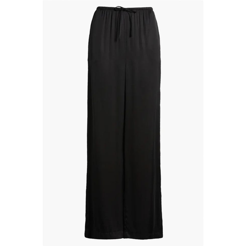 Satin Drawstring Pants in Black