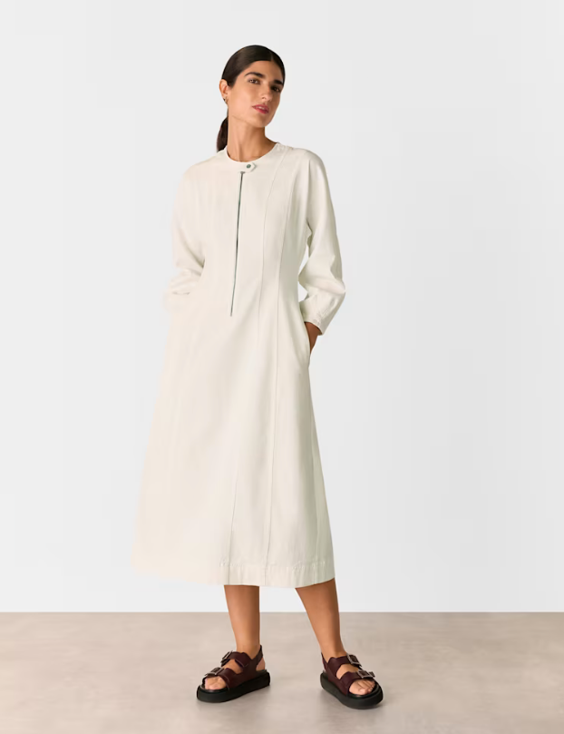 Ivory Denim Zip Detail Dress