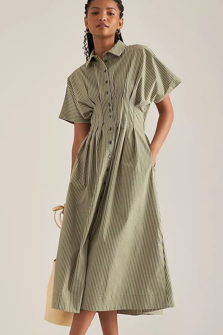 The Tobie Button-Front Pleated Shirt Dress by Exquise