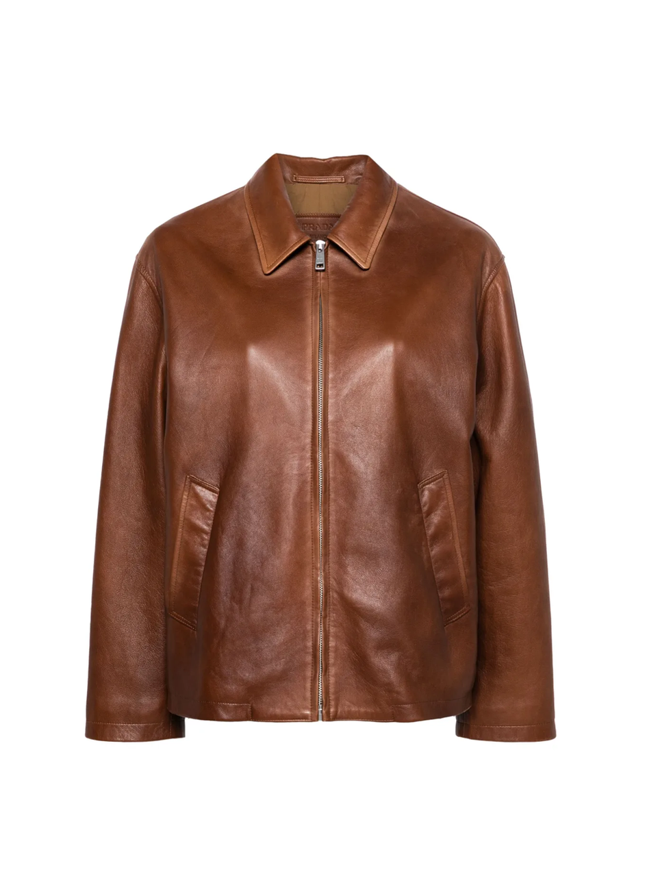 Prada triangle-logo leather jacket