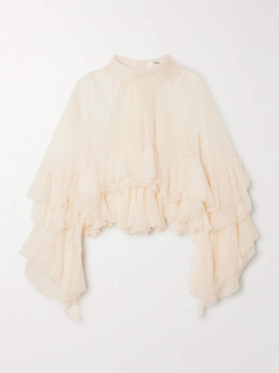Chloé ruffled tiered silk-mousseline turtleneck blouse