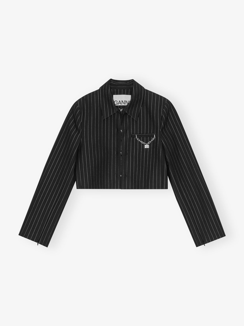 Ganni black pinstriped cropped blazer