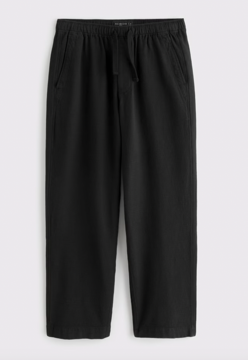 Baggy Cotton Texture Pull-On Pants