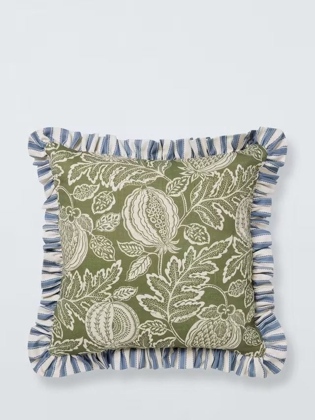 Cantaloupe Frilled Cushion, Olive