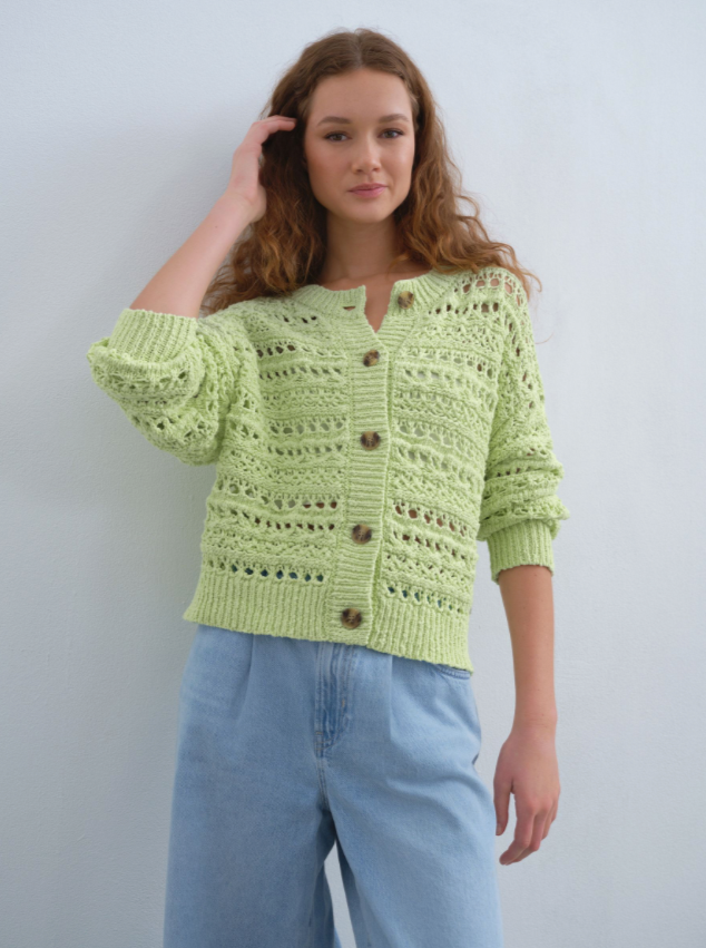 Green 100% Cotton Knitted Cardigan