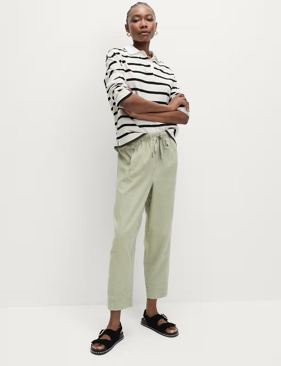 Drawstring Pull On Garment Dye Tapered Trousers