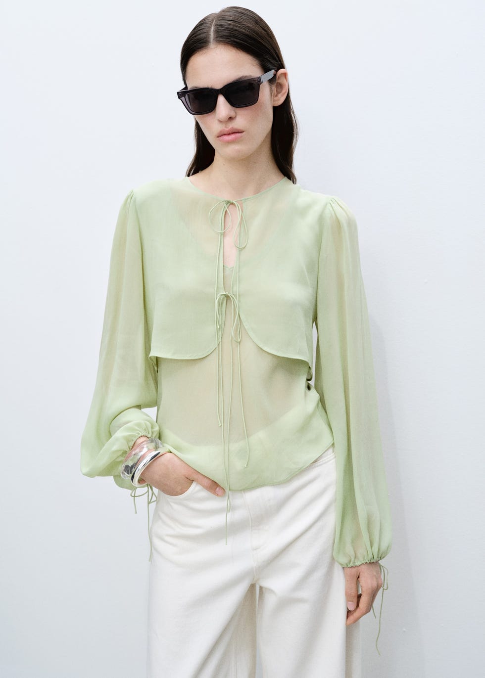 Combined blouse with bow detail
