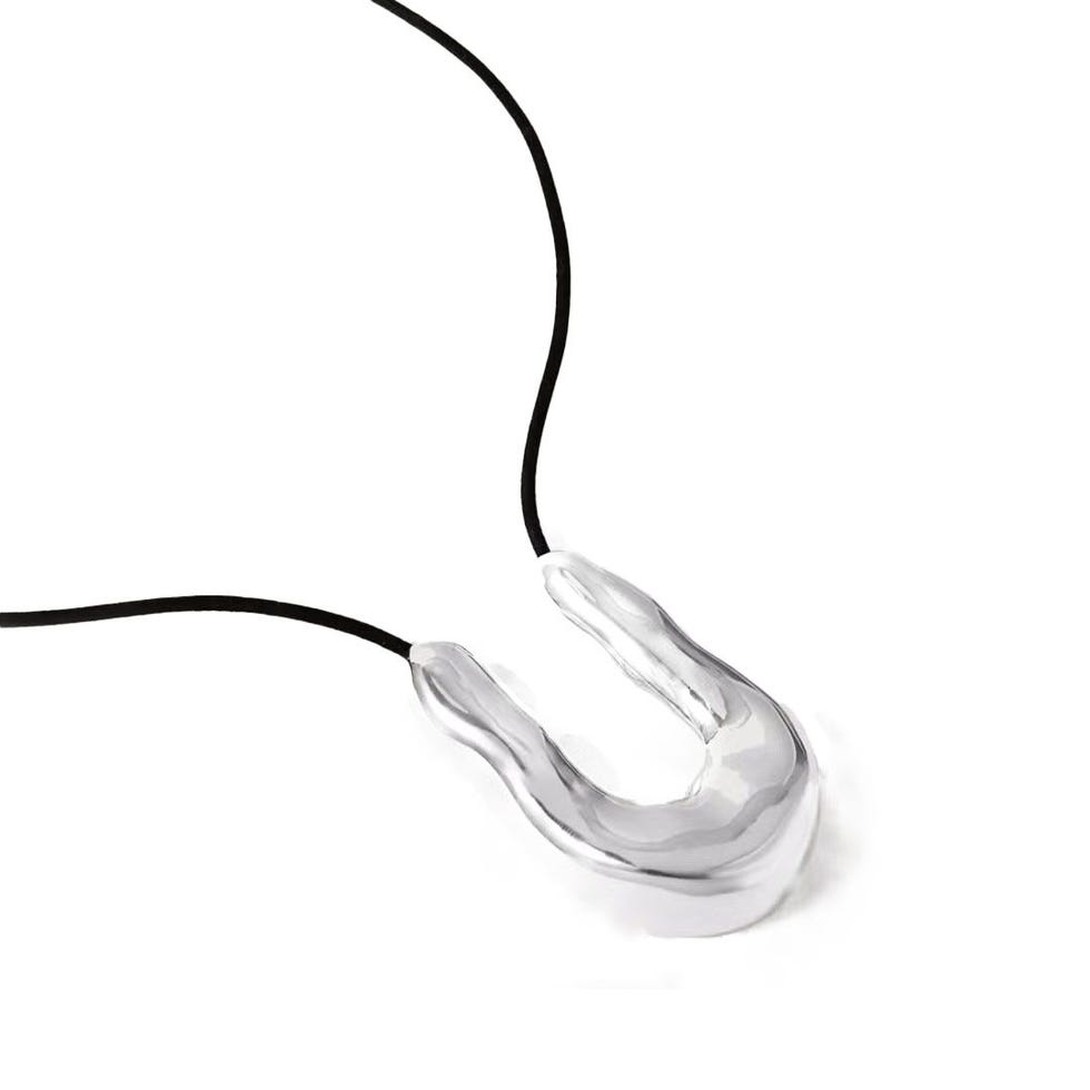 Large Wishbone Suede and Sterling Silver Necklace
