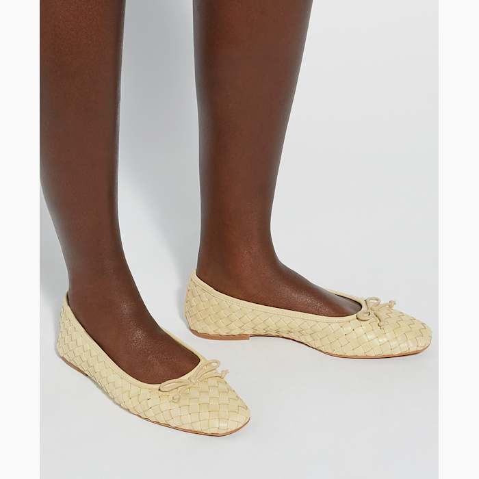 Lemon Woven Leather Bow Ballet Pumps