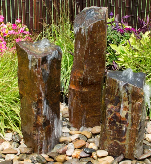 Triple Basalt Stone Column Fountain