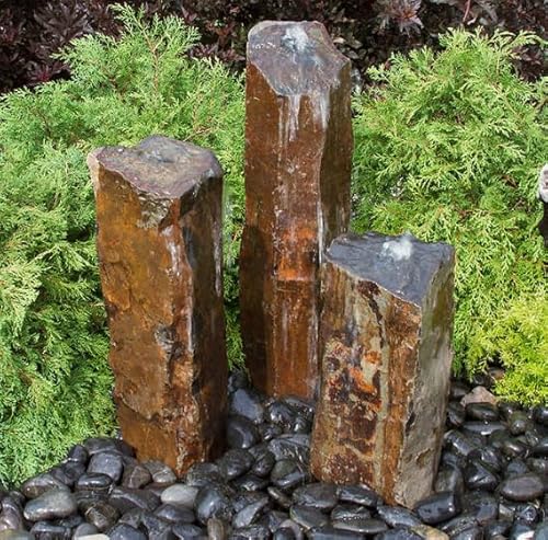 Triple Basalt Stone Column Fountains