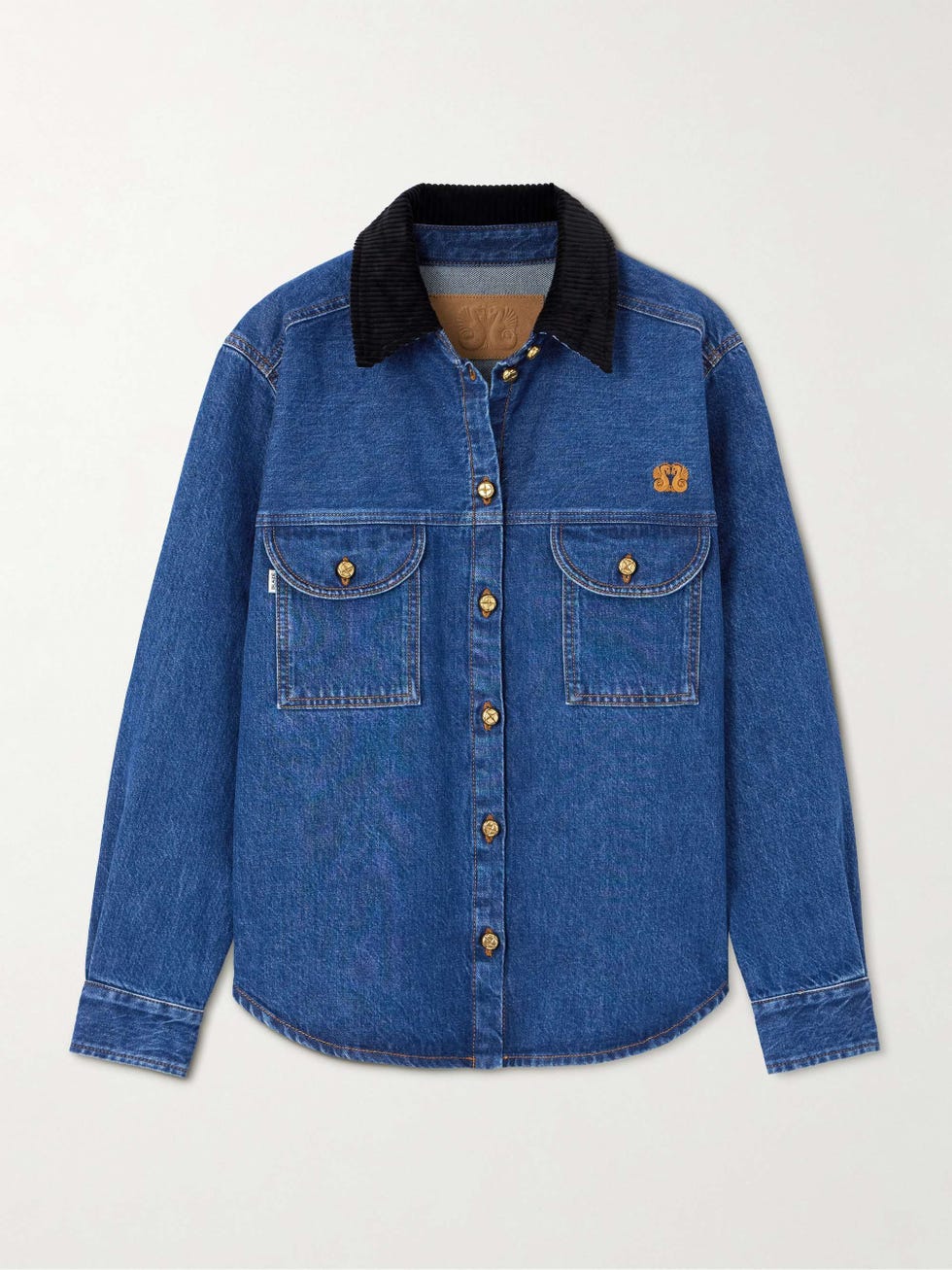Nariida Senner Corduroy-Trimmed Embroidered Denim Shirt