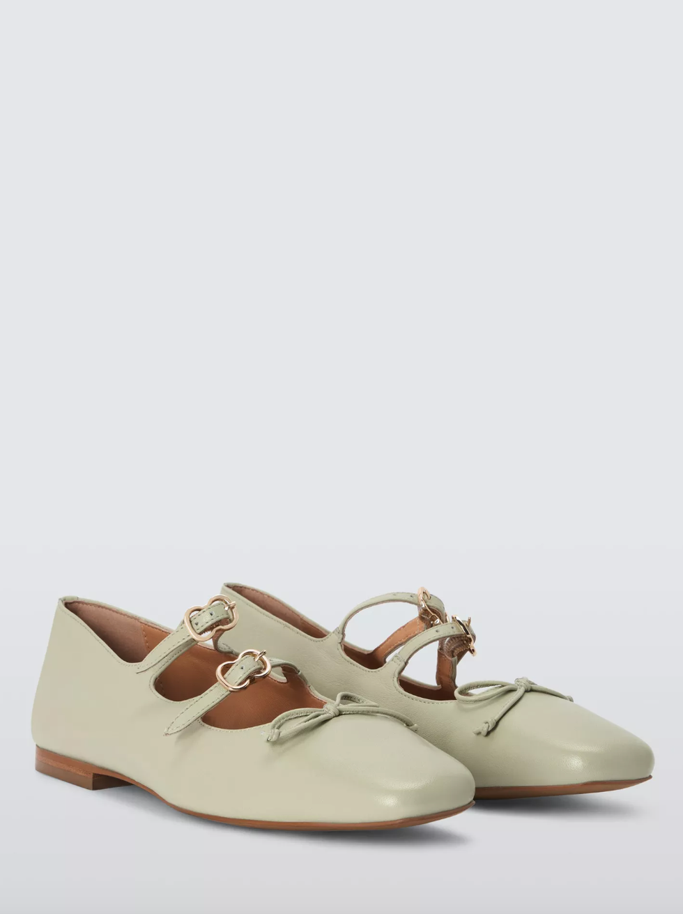Harmonie Leather Double Buckle Sachetto Ballerina Pumps, Green