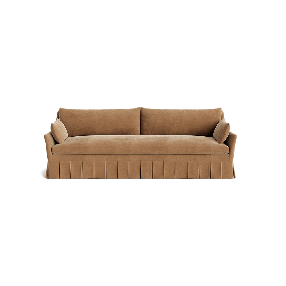 Portola Pleated Sofa in Caramel Vintage Velvet