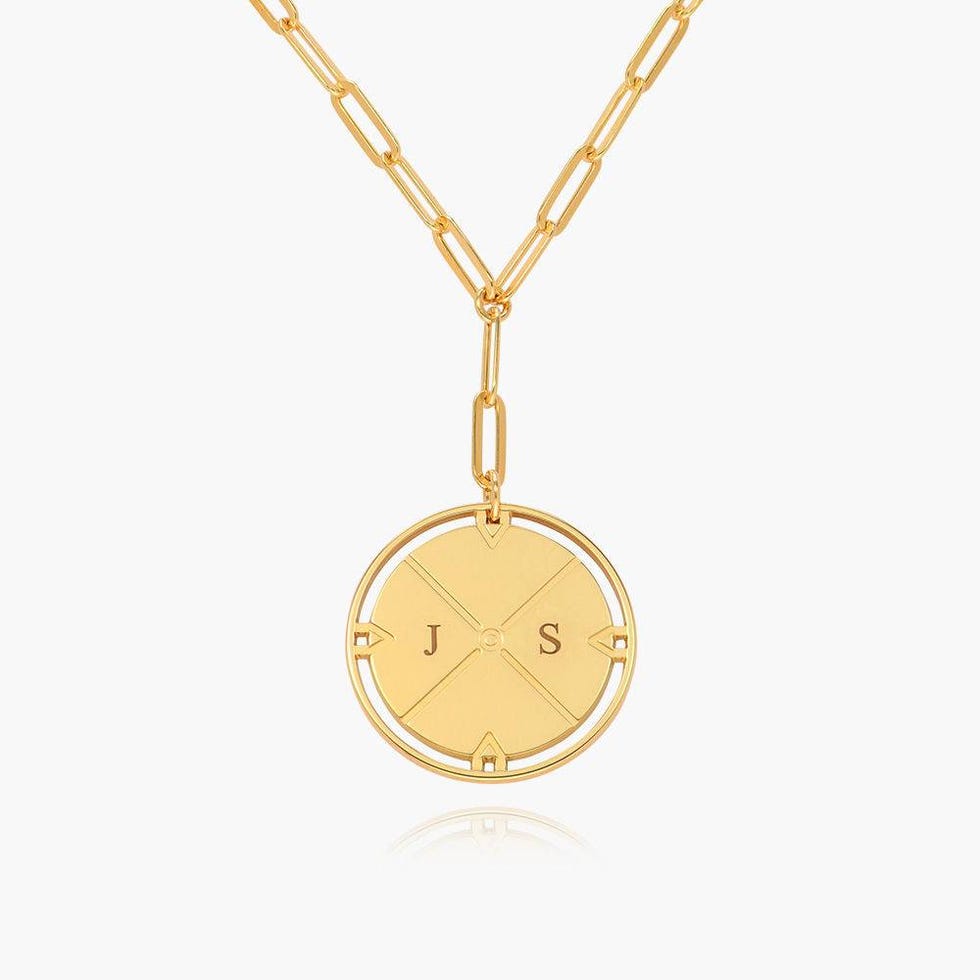 Engraved Compass Necklace in Gold Vermeil