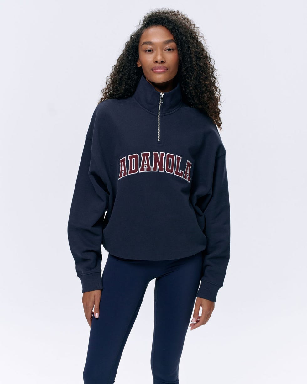 Varsity Relaxed Funnel Neck Zip Sweatshirt