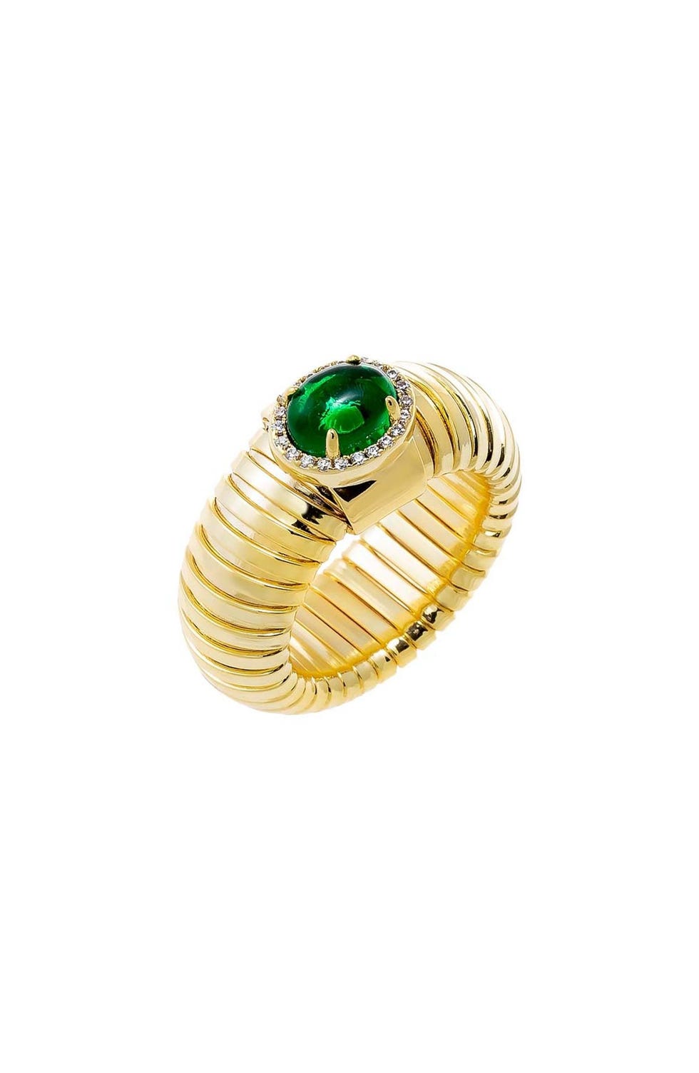 Pave Outlined Colored Stone Wide Ridged Band Ring