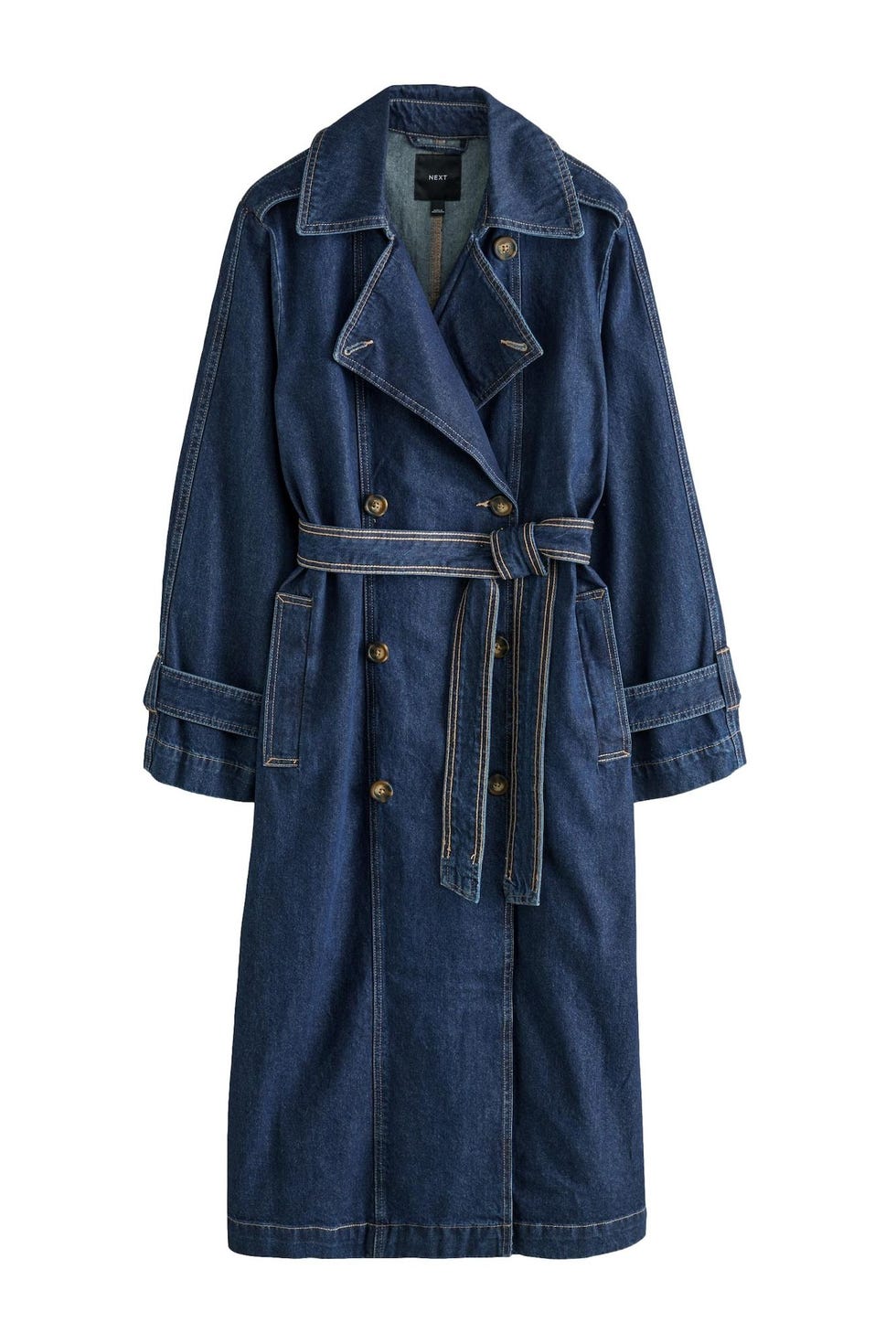 Double-breasted denim trench coat