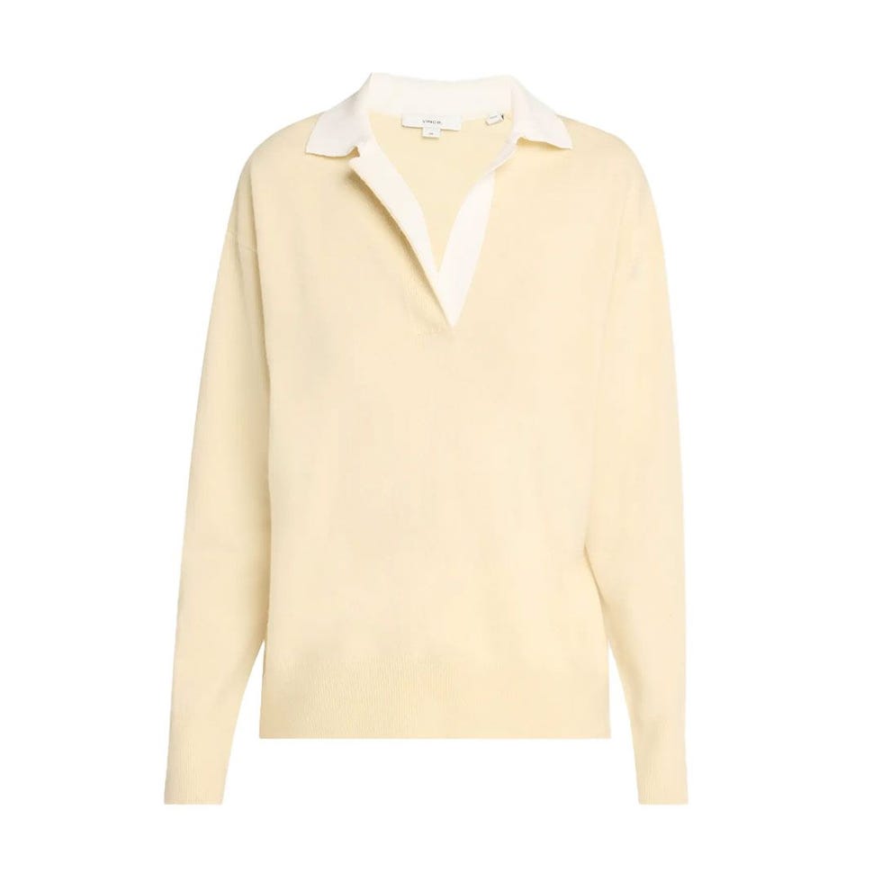 Wool & Cashmere-Blend Contrast-Collar Polo Sweater