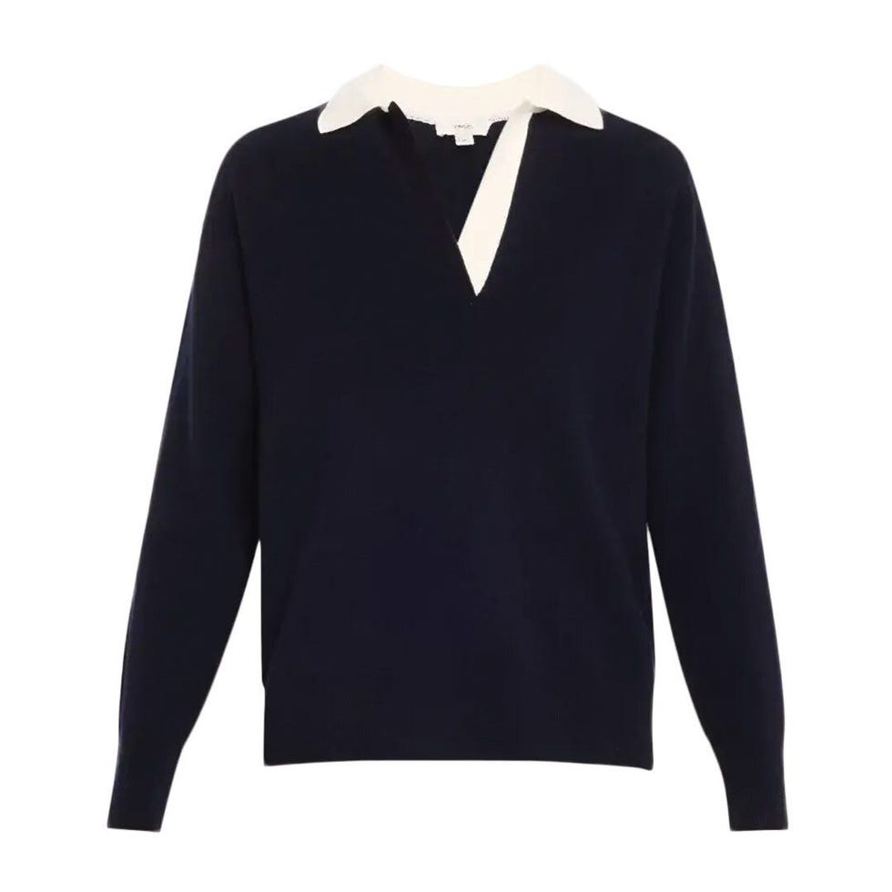 Wool & Cashmere-Blend Contrast-Collar Polo Sweater