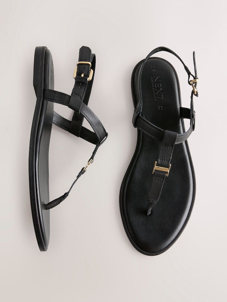 Forever Comfort® black leather thong sandals