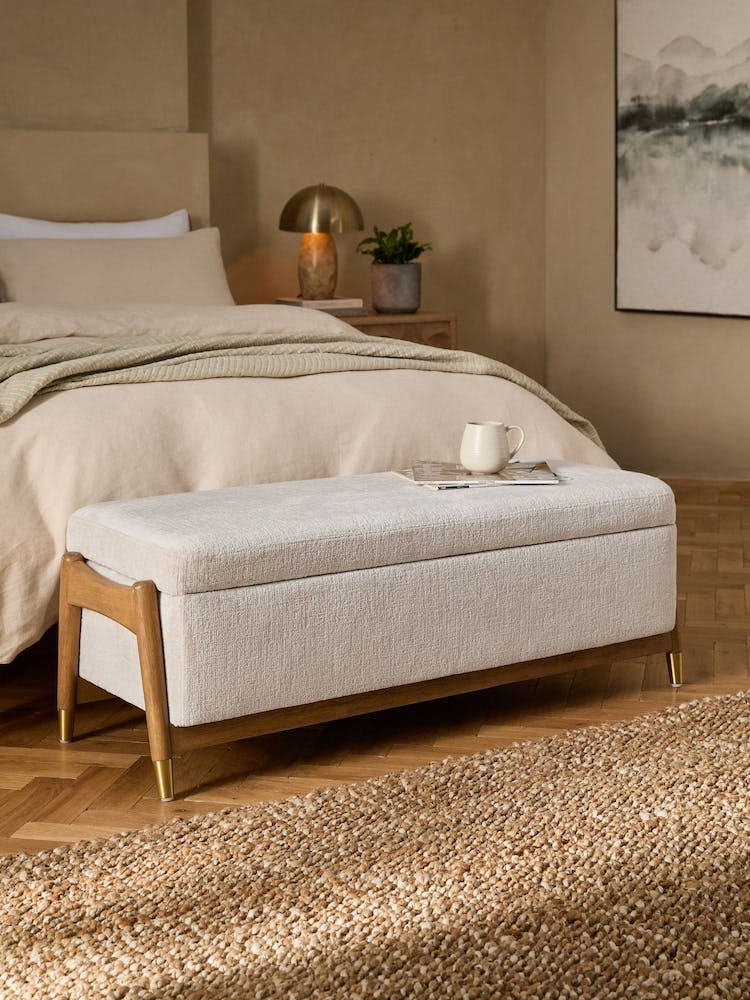 Plush Chenille Natural Oyster Flinton Upholstered Storage Ottoman