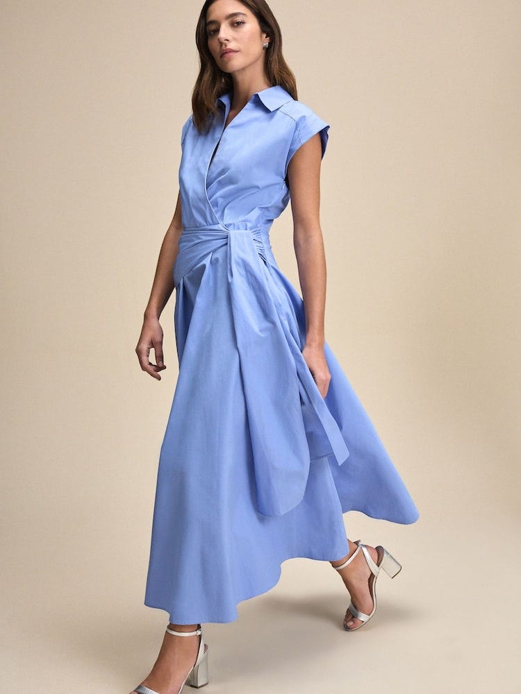 Light Blue Tie Waist Shirt 100% Cotton Dress