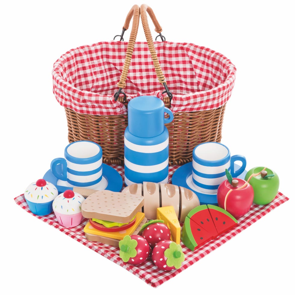 Picnic Basket with Wooden Food