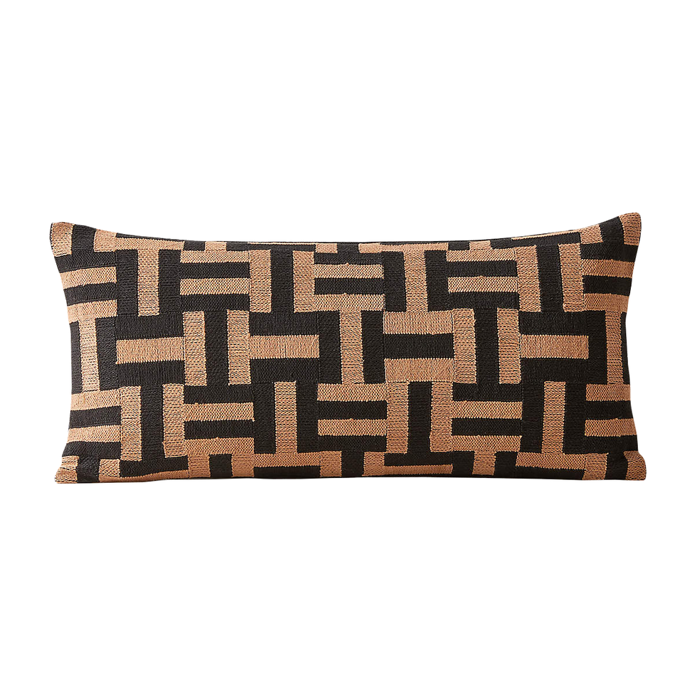 Reno Brown and Black Embroidered Cotton Lumbar Pillow