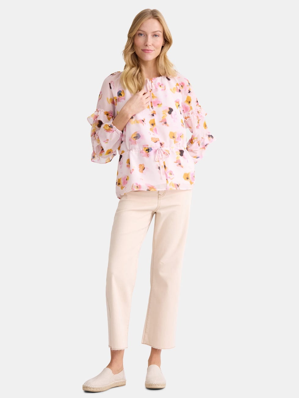 The Pioneer Woman Floral Print Blouse with Ruffle Sleeves