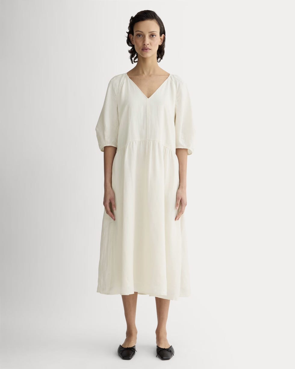 The Linen Oversized Puff-Sleeve Dress