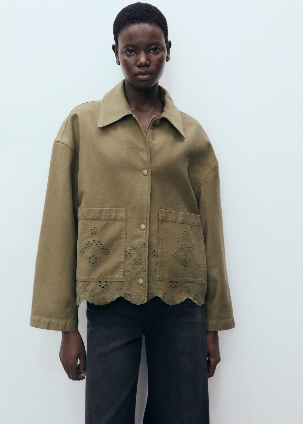 Cotton overshirt with openwork details