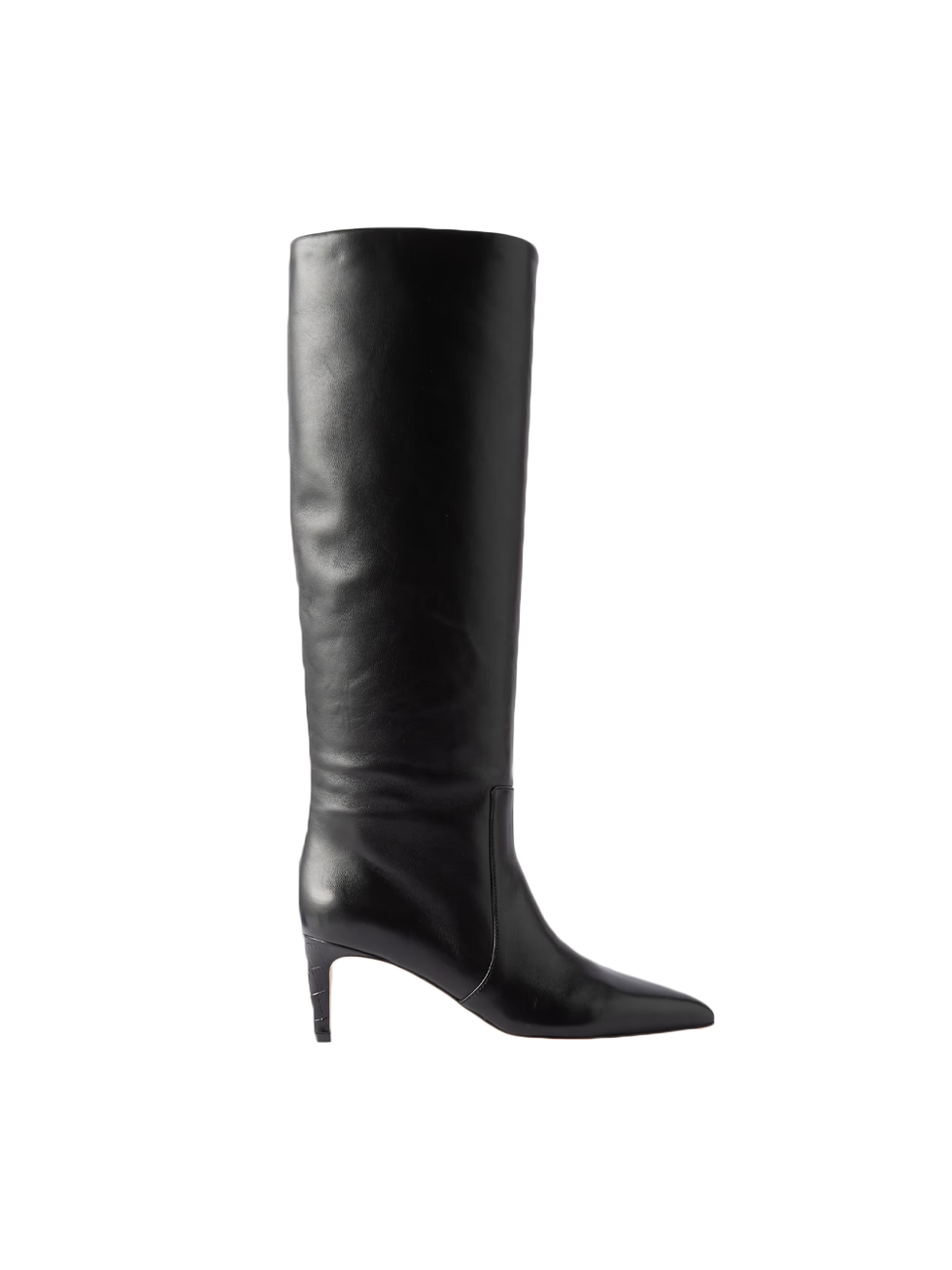 Paris Texas stiletto croc-effect trimmed leather knee boots