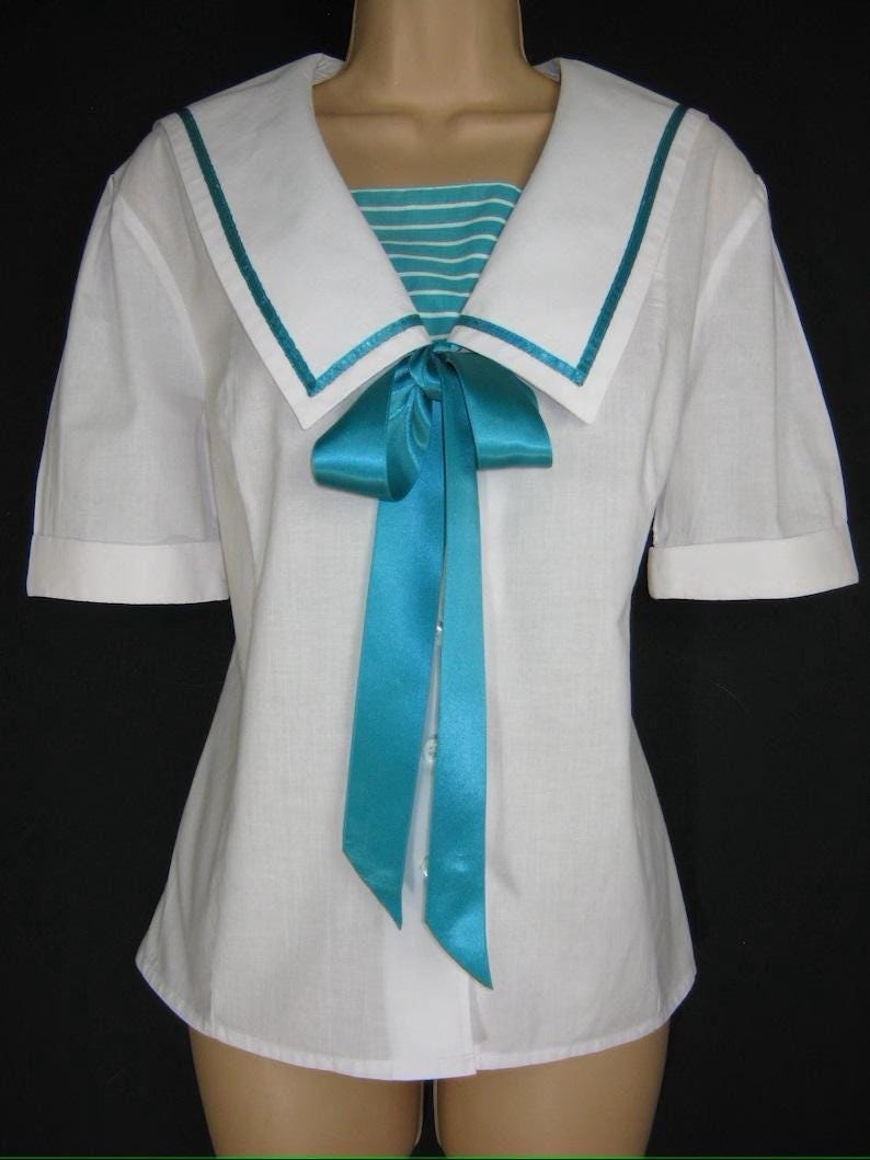 Vintage Laura Ashley Edwardian Sailor-Style Summer Blouse