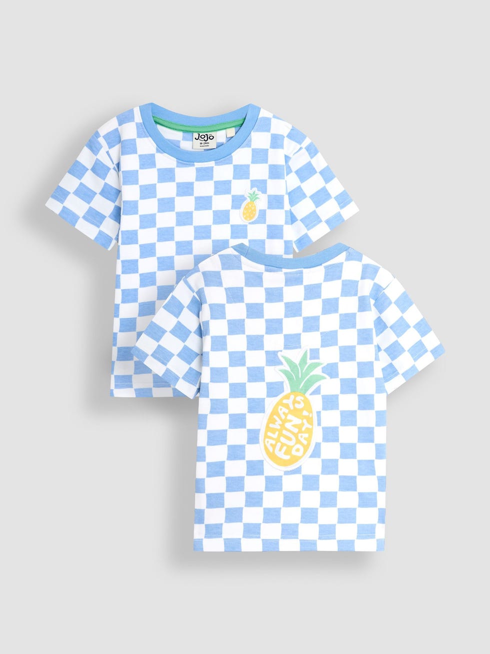 Pineapple Back Appliqué Checkerboard Cotton T-Shirt