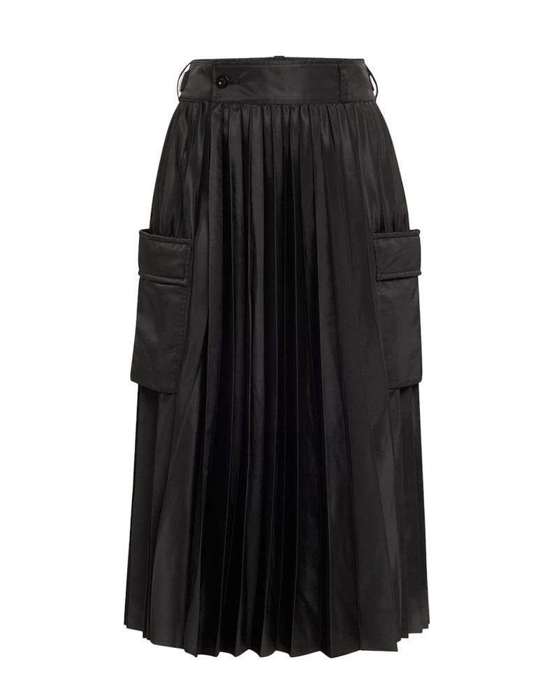 Nylon Twill Pleated Cargo Skirt