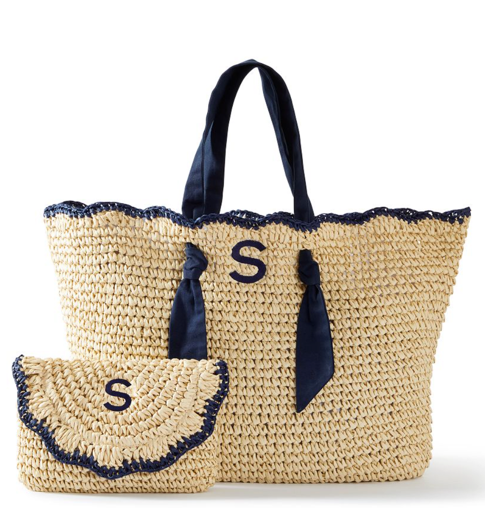 Scalloped Raffia Tote and Clutch Set