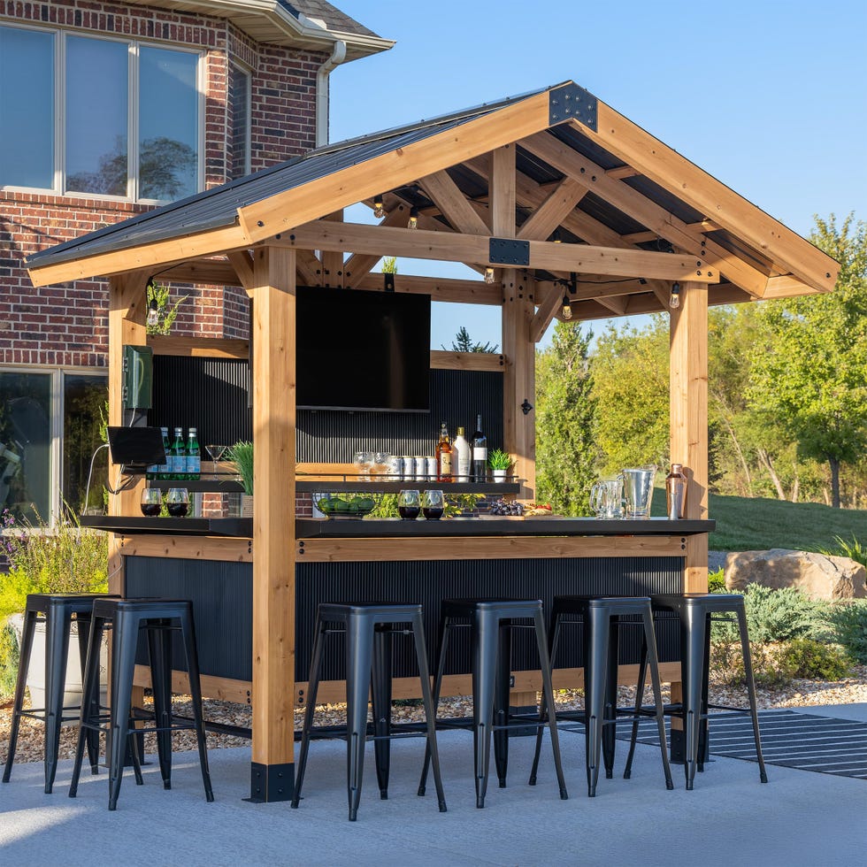 Palisade 9' x 6' Cedar Wood Outdoor Bar Set