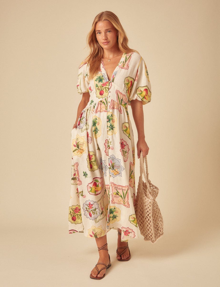 The Summery One... Cream Printed Starlight Midi Dress