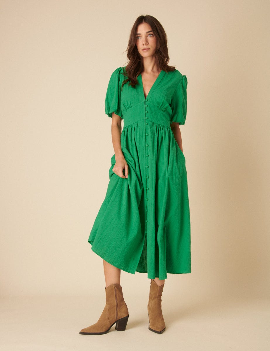 The Grass Green One... Short Sleeve Starlight Midi Dress